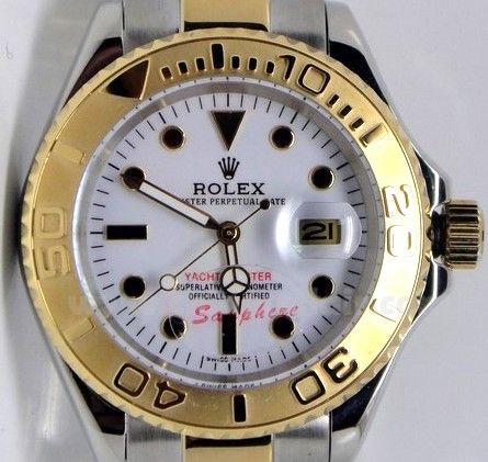 2-Tone Rolex Yachtmaster Replica watch - White Dial Black Marker
